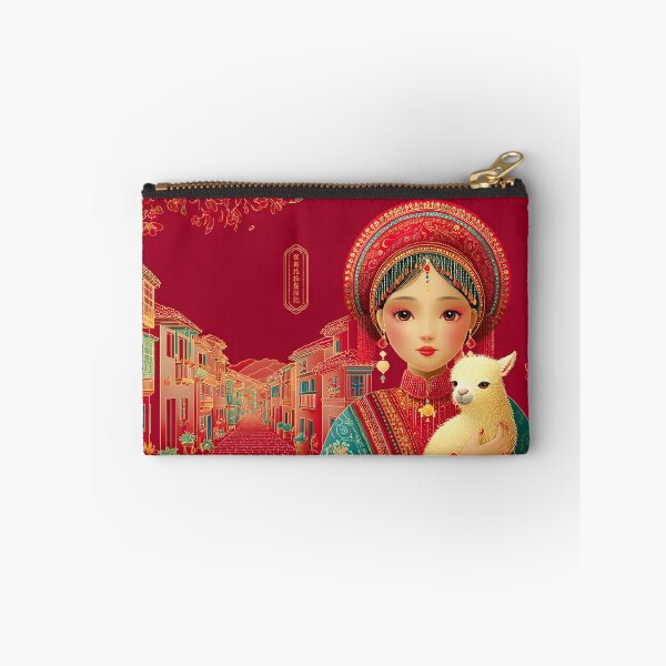 Item preview, Traditional Woman with a Llama in Vibrant Colors designed and sold by Artessie.