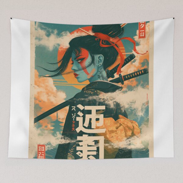 Item preview,  Anime Samurai Warriors Poster | Japanese Fantasy Art Print Red Aesthetic designed and sold by Affiches29 Animé .