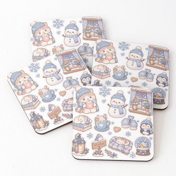 Item preview, Cute Kawaii Winter Cat, Snowman and Cozy Christmas Stickers designed and sold by Kiralemon.