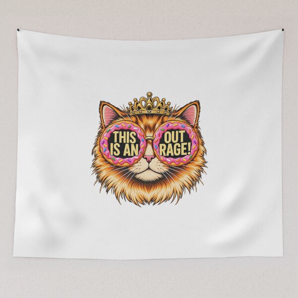 Item preview, Funny Cat Wearing Crown And Donut Sunglasses This Is An Outrage designed and sold by PunPals-Art.