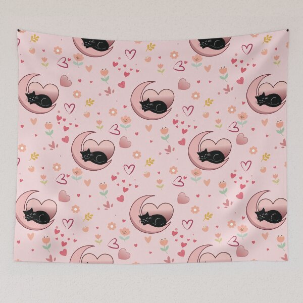 Item preview, Cute Sleeping Black Cat Crescent Moon Seamless Pattern designed and sold by prapapon.