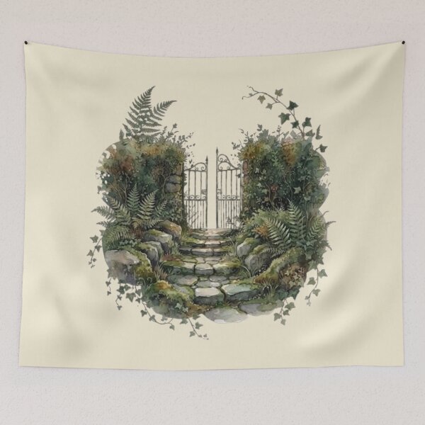 Item preview, Secret Woodland Garden Gate Cottagecore Art designed and sold by CalmCapy Co.