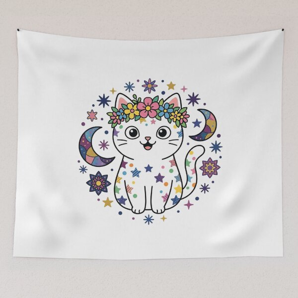 Item preview, Celestial Flower Cat Celestial Moon Magical Kitten designed and sold by Fine-Arts-Lab.