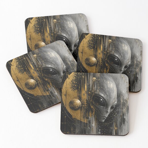 Item preview, Cosmic Alien – Abstract Gold & Black Extraterrestrial Portrait designed and sold by ZYVARENNE.