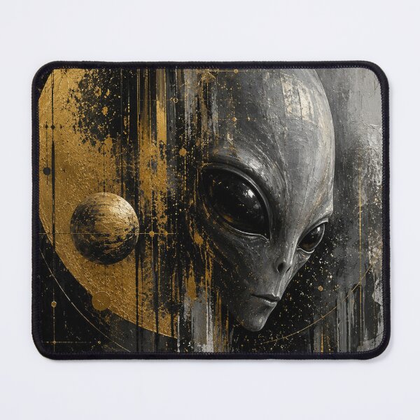 Item preview, Cosmic Alien – Abstract Gold & Black Extraterrestrial Portrait designed and sold by ZYVARENNE.