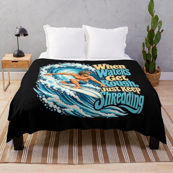 Item preview, Just Keep Shredding Retro Surfing Wave Graphic Surfboard Design designed and sold by Trendably.