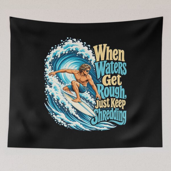 Item preview, Just Keep Shredding Retro Surfing Wave Graphic Surfboard Design designed and sold by Trendably.