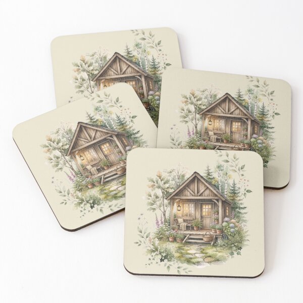 Item preview, Tiny Woodland Cottage Watercolor Cottagecore Art designed and sold by CalmCapy Co.
