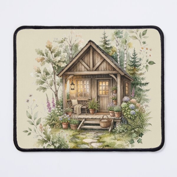 Item preview, Tiny Woodland Cottage Watercolor Cottagecore Art designed and sold by CalmCapy Co.