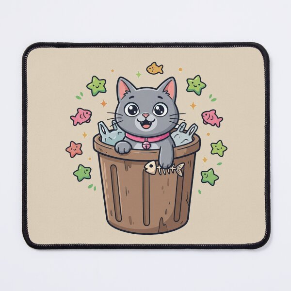 Item preview, Cute Happy Cat Trash Bin Fish Skeleton designed and sold by Fine-Arts-Lab.