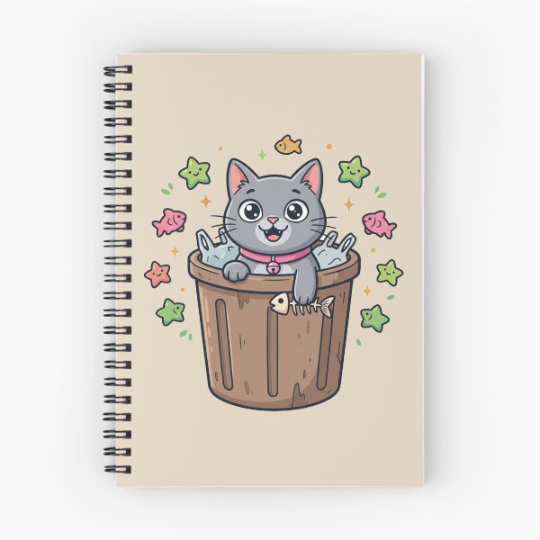 Item preview, Cute Happy Cat Trash Bin Fish Skeleton designed and sold by Fine-Arts-Lab.
