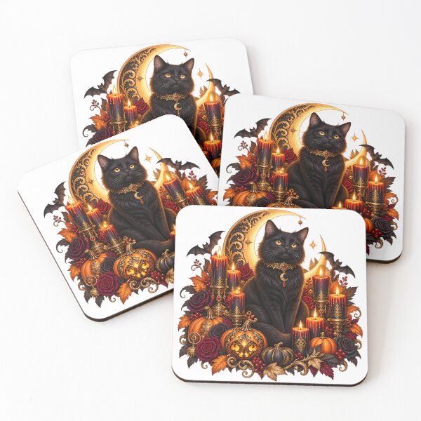 Item preview, Gothic Halloween Cat – Candles, Pumpkins and Crescent Moon designed and sold by Clothes With Smiling Animals Walt Gral.
