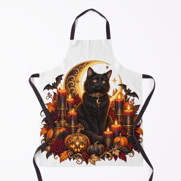 Item preview, Gothic Halloween Cat – Candles, Pumpkins and Crescent Moon designed and sold by Clothes With Smiling Animals Walt Gral.