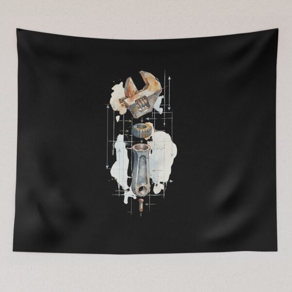 Item preview, Watercolor Mechanical Wrench Blueprint Mechanic Art designed and sold by bvdesignart.