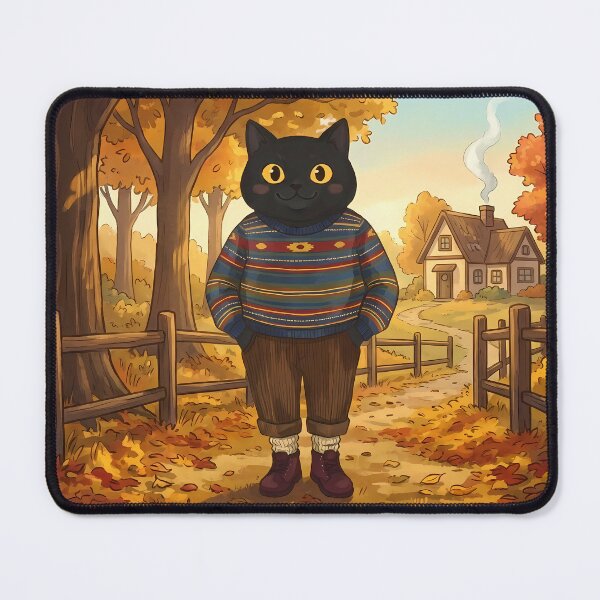 Item preview, Cozy Autumn Black Cat in Striped Sweater designed and sold by PurrfectHome.