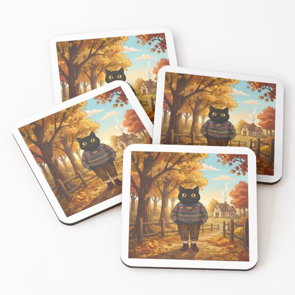 Item preview, Cozy Autumn Black Cat in Striped Sweater designed and sold by PurrfectHome.