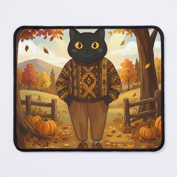Item preview, Cozy Autumn Black Cat in Sweater - Fall Vibes designed and sold by PurrfectHome.
