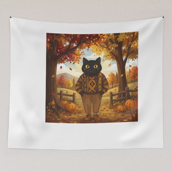 Item preview, Cozy Autumn Black Cat in Sweater - Fall Vibes designed and sold by PurrfectHome.