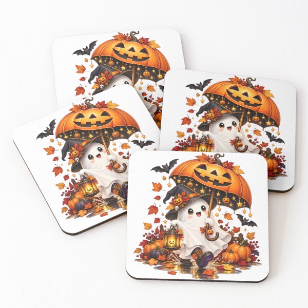 Item preview, Cute Halloween Ghost – Pumpkin Umbrella and Autumn Leaves designed and sold by Clothes With Smiling Animals Walt Gral.