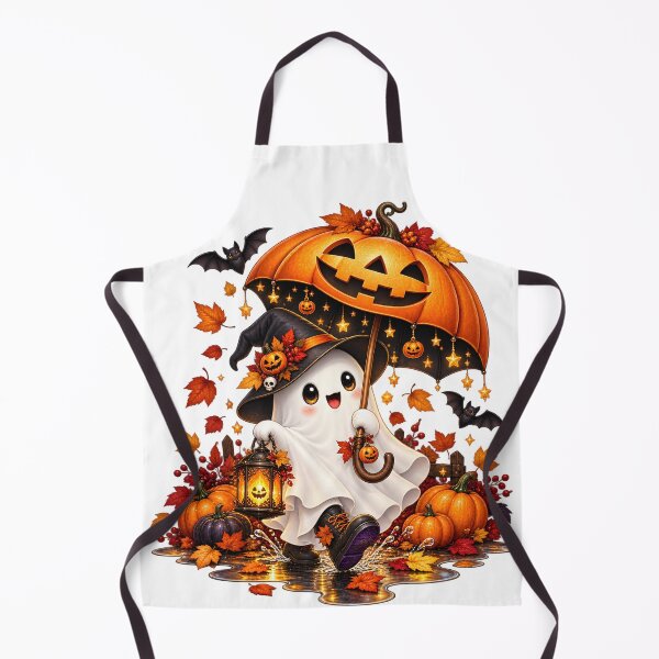 Item preview, Cute Halloween Ghost – Pumpkin Umbrella and Autumn Leaves designed and sold by Clothes With Smiling Animals Walt Gral.