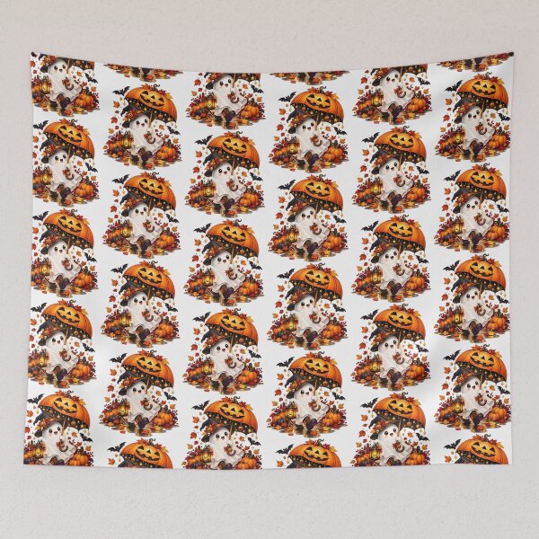 Item preview, Cute Halloween Ghost – Pumpkin Umbrella and Autumn Leaves designed and sold by Clothes With Smiling Animals Walt Gral.