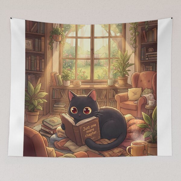 Item preview, Cozy Black Cat Reading - Just One More Chapter designed and sold by PurrfectHome.