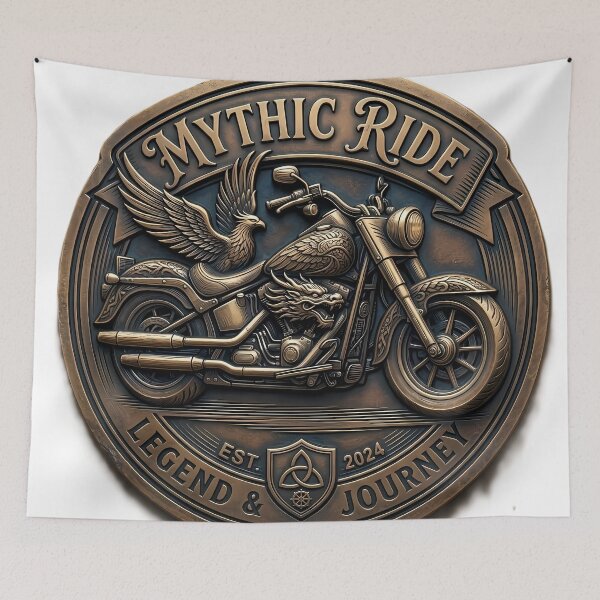 Item preview, Mythic Ride - Legend & Journey Motorcycle Emblem designed and sold by SnapStickerHub.