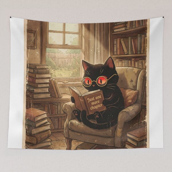 Item preview, Just One More Chapter - Vintage Black Cat Reading designed and sold by PurrfectHome.