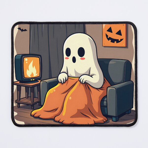 Item preview, Ghost Under Blanket Watching TV — “Spooky & Cozy” designed and sold by MilaPrintify.