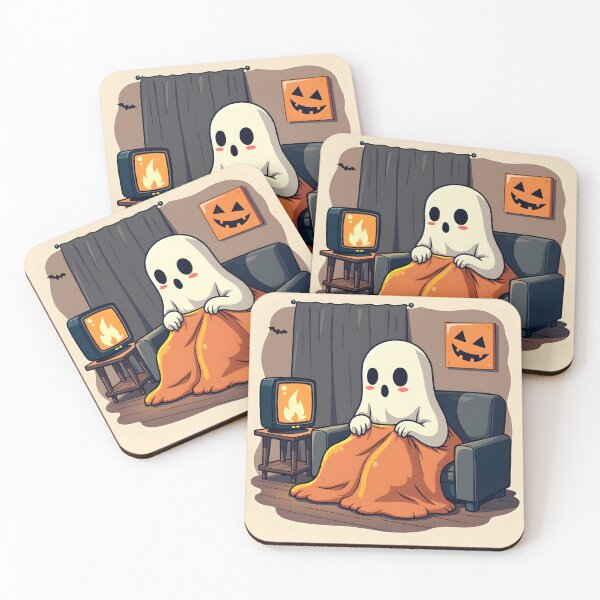 Item preview, Ghost Under Blanket Watching TV — “Spooky & Cozy” designed and sold by MilaPrintify.