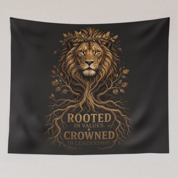 Item preview, Rooted In Values Crowned In Leadership Lion Quote Design designed and sold by Bennie Singh.
