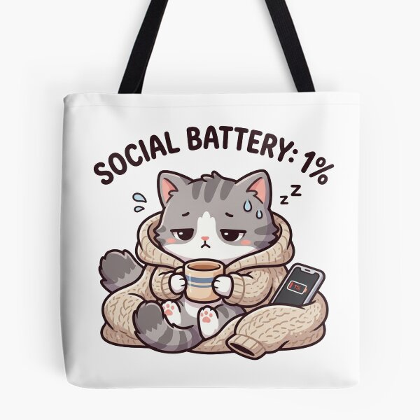 Item preview, Social Battery 1% – Funny Introvert Cat designed and sold by Mbk Studios.