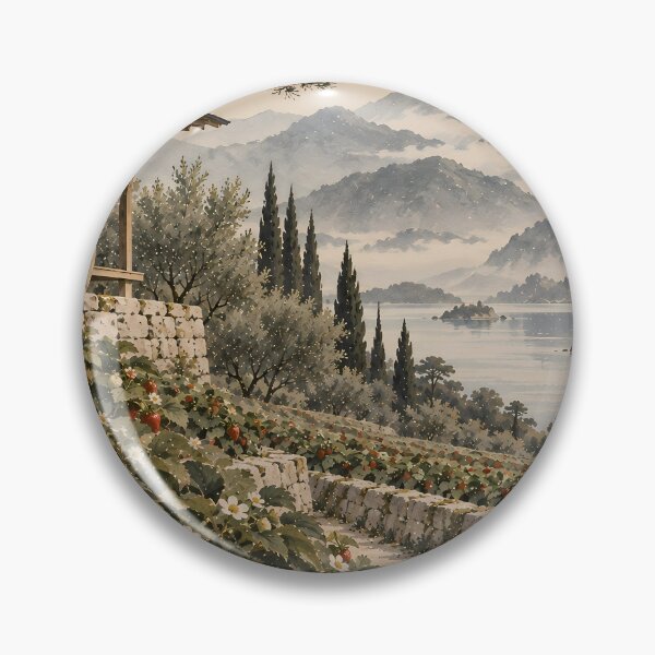 Item preview, Cottagecore Strawberry Terrace Watercolour Mediterranean Landscape designed and sold by Jozefin's Studio.
