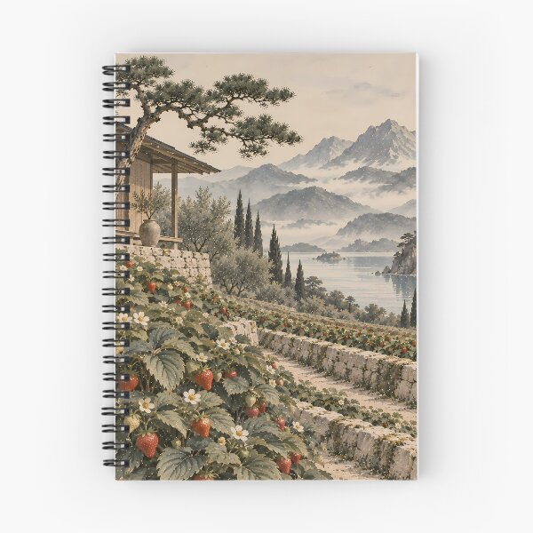 Item preview, Cottagecore Strawberry Terrace Watercolour Mediterranean Landscape designed and sold by Jozefin's Studio.