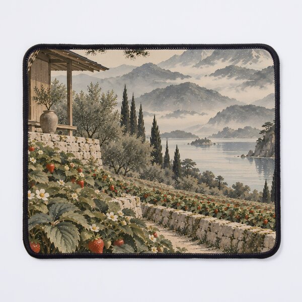 Item preview, Cottagecore Strawberry Terrace Watercolour Mediterranean Landscape designed and sold by Jozefin's Studio.