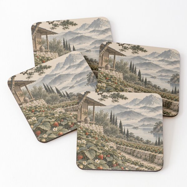 Item preview, Cottagecore Strawberry Terrace Watercolour Mediterranean Landscape designed and sold by Jozefin's Studio.