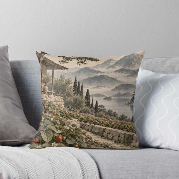 Item preview, Cottagecore Strawberry Terrace Watercolour Mediterranean Landscape designed and sold by Jozefin's Studio.