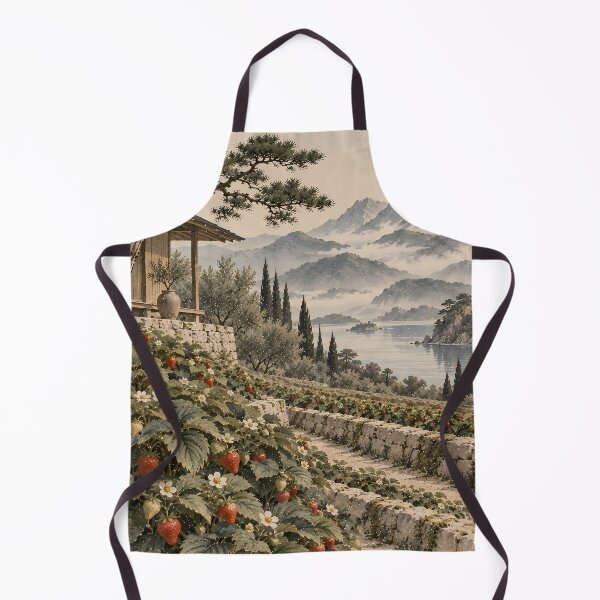 Item preview, Cottagecore Strawberry Terrace Watercolour Mediterranean Landscape designed and sold by Jozefin's Studio.