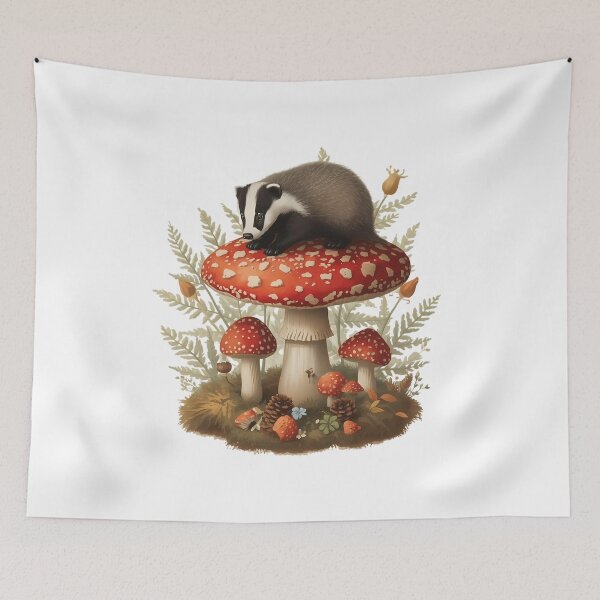 Item preview, Vintage Badger on Amanita Mushroom Dark Cottagecore Forest Sticker designed and sold by Youram.