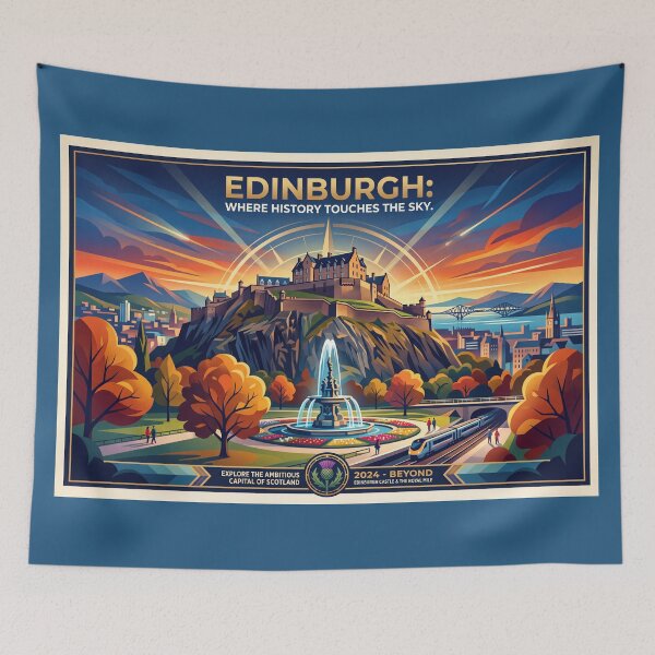 Item preview, Edinburgh Castle and Skyline Vintage Graphic Poster designed and sold by ArtworkNorth.