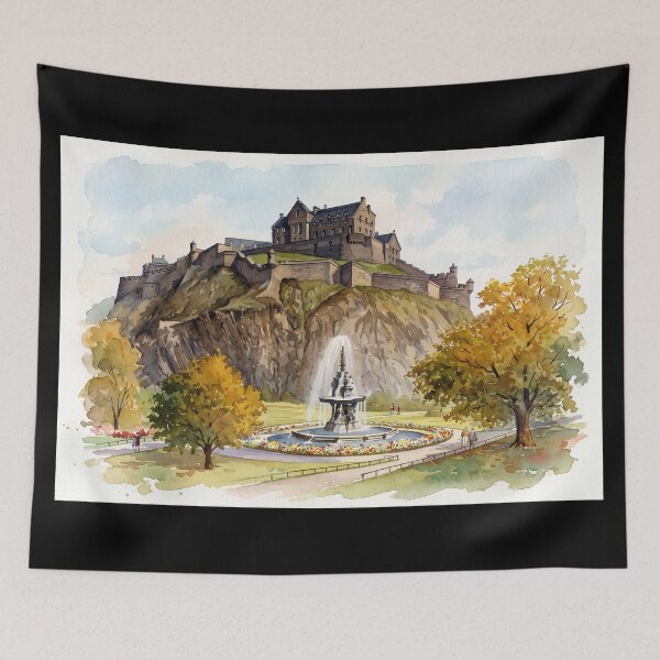 Item preview, Edinburgh Castle and Ross Fountain in Autumn Watercolour designed and sold by ArtworkNorth.
