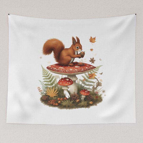 Item preview, Vintage Squirrel with Acorn on Amanita Mushroom Dark Cottagecore Sticker designed and sold by Youram.