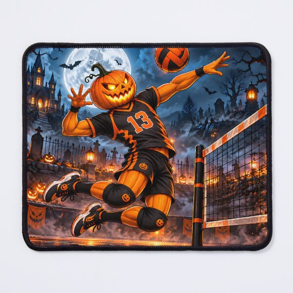 Item preview, Halloween Pumpkin Volleyball Player in Action designed and sold by PRINTIONAL.
