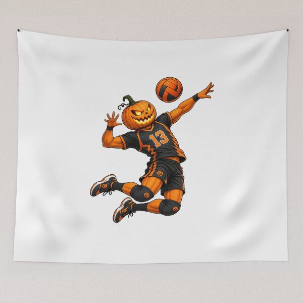 Item preview, Halloween Pumpkin Volleyball Player in Action designed and sold by PRINTIONAL.
