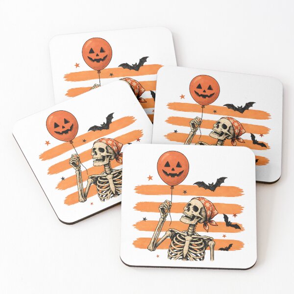 Item preview, Vintage Halloween Skeleton with Pumpkin Balloon and Bats designed and sold by Snifferius.