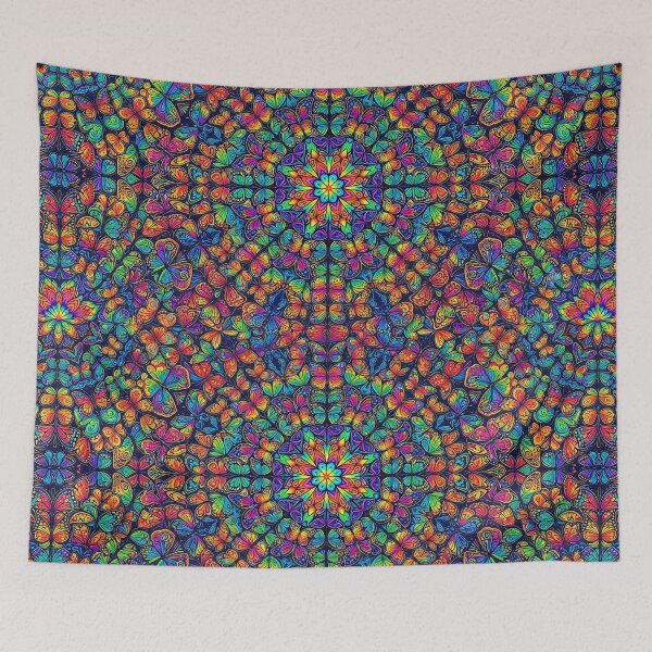 Item preview, Vivid Butterfly Kaleidoscope Mandala Pattern - Rainbow Spectrum Art Print designed and sold by SOOstudio73.