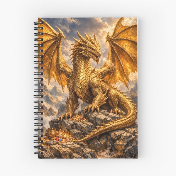 Item preview, Golden Dragon with Treasure Hoard – Majestic Gold Dragon Fantasy Artwork designed and sold by DrakariArt.