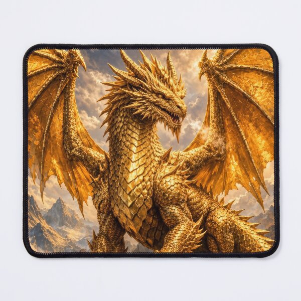 Item preview, Golden Dragon with Treasure Hoard – Majestic Gold Dragon Fantasy Artwork designed and sold by DrakariArt.