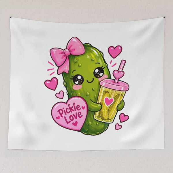 Item preview, Cute Kawaii Pickle Love Pink Bow Funny Pickle Girly Aesthetic designed and sold by WalkWithMimi.