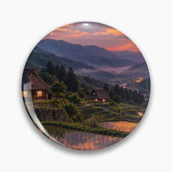 Item preview, Sunset Over Japanese Rice Terraces – Traditional Mountain Village designed and sold by CHANNELZIPANG.